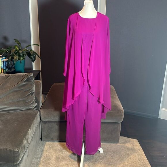 Women’s Chiffon 3 Piece Party Formal Mother of the Bride Pants Suit Size 12 NEW - Picture 1 of 15